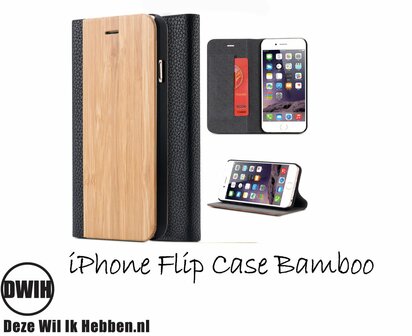 Houten flip case, iPhone 7 &ndash; Bamboe en Leer