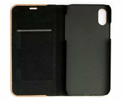 iPhone 11 Flip case &ndash; Walnoot en zwart Leer