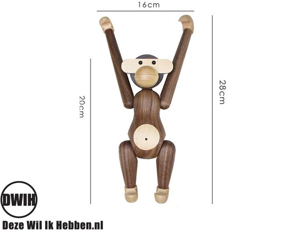 Nordic Design: houten Aap / Monkey - Teak, 28 cm